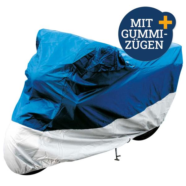 Universal Motorrad-Vollgarage (246x105x127cm): Mit Gummizügen, reissfest, blau-weiss – perfekte Passform und einfacher Schutz für jedes Motorrad