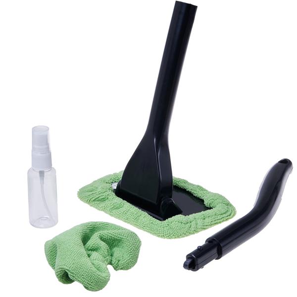 Reinigungs-Set Windschutzscheiben - Innenreinigung Auto & Büro inkl. Sprühflasche & 2 Mikrofaserbezügen - Flexibler Kopf - Kfz-Zubehör 40x15x10cm