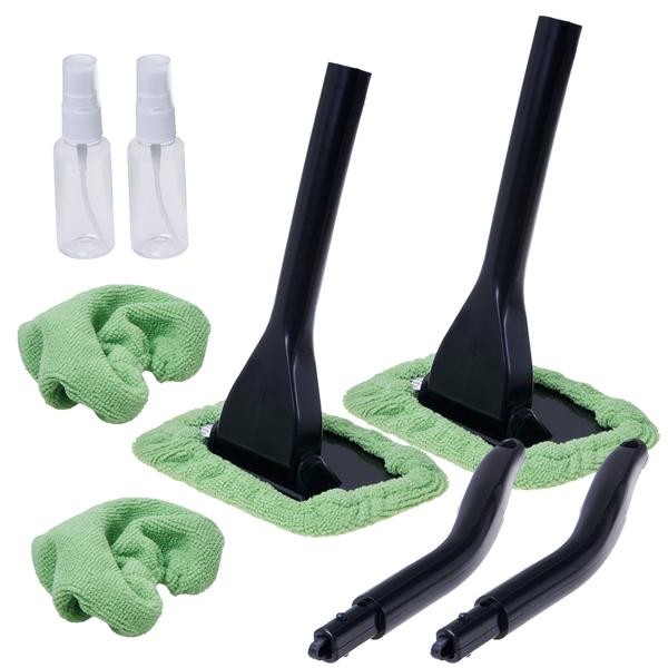 2er-Set Windschutzscheiben Reinigungs-Set - Flexible Kopf-Scheibenreiniger für Kfz-Innenreinigung - Inkl. Sprühflasche & 2 Mikrofaserbezüge, waschbar - Auto-Zubehör