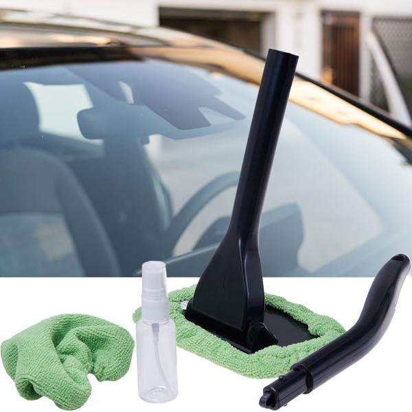 2er-Set Windschutzscheiben Reinigungs-Set - Flexible Kopf-Scheibenreiniger für Kfz-Innenreinigung - Inkl. Sprühflasche & 2 Mikrofaserbezüge, waschbar - Auto-Zubehör