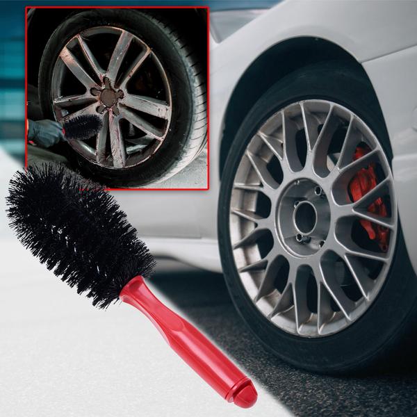 Felgenbürste 26 cm - schonende Kunststoffborsten für effiziente Reinigung - ergonomischer Griff, für Autowäsche & Werterhalt – rot/schwarz