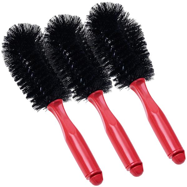3er-Set Felgenbürste 26 cm - Schonende Autoreinigung & effiziente Schmutzentfernung - Kunststoffborsten - Ergonomischer Griff rot/schwarz