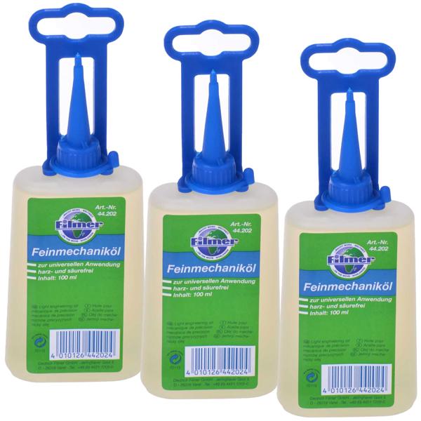 3er-Set Universal-Feinmechanik-Öl 100ml - Harz- & Säurefrei mit Dosierspitze - Für Fahrräder, Nähmaschinen, Schlösser, Werkzeuge - Schutz vor Korrosion