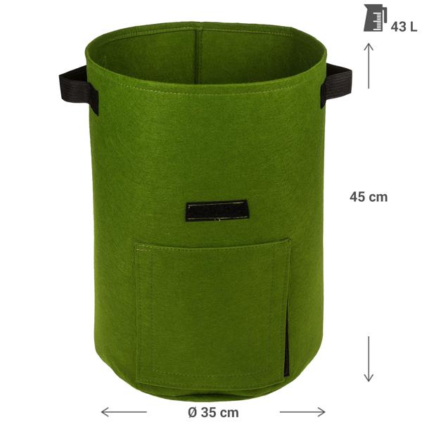 3er-Set Pflanzsäcke mit Erntefenster - Filz, 43 Liter, Ø 35x45cm - Schwarz, Grün & Beige - Ideal für Kartoffeln, Urban Gardening, Balkon, Terrasse