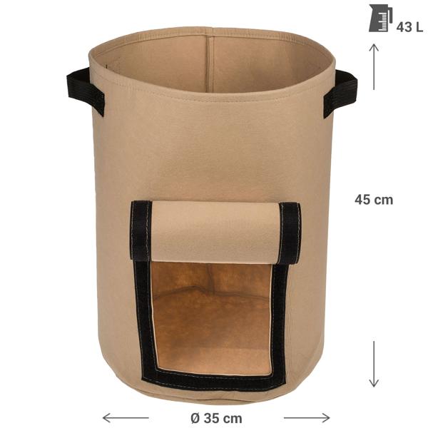 3er-Set Pflanzsäcke mit Erntefenster - Filz, 43 Liter, Ø 35x45cm - Schwarz, Grün & Beige - Ideal für Kartoffeln, Urban Gardening, Balkon, Terrasse