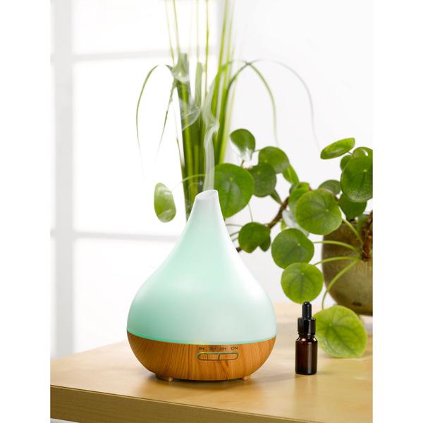 Aroma-Diffuser mit 7 LED-Farben, 400 ml, leiser Ultraschall-Luftbefeuchter für ätherische Öle, stilvolles Design in Weiss und Holzdekor