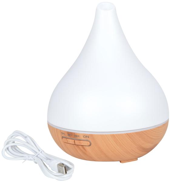 Aroma-Diffuser mit 7 LED-Farben, 400 ml, leiser Ultraschall-Luftbefeuchter für ätherische Öle, stilvolles Design in Weiss und Holzdekor