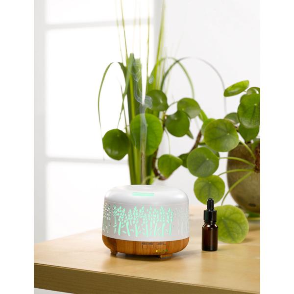 Aroma-Diffuser weiss 300ml - 7 LEDs, feiner Nebel, Luftbefeuchter, Raumduft, ätherische Öle - Kunststoff (PP/ABS) Ø 13 x 10 cm, verbesserte Luftqualität