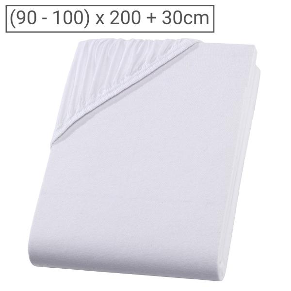 Einzelbett Qualitäts-Jersey Fixleintuch - 100% Baumwolle - Hautfreundlich & Atmungsaktiv - Öko-Tex Standard 100 - Weiss - 90x200cm - Bügelfrei - 60° Waschbar
