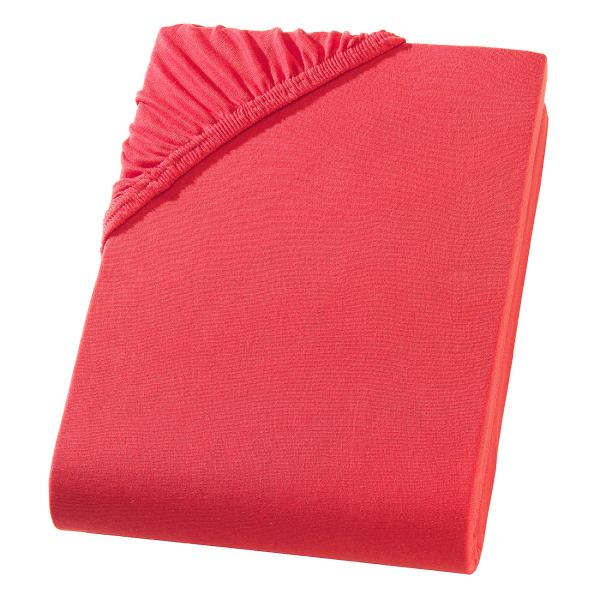 Einzelbett Qualitäts-Jersey Fixleintuch - 100% Baumwolle, rot - 90x200 cm, Öko-Tex Standard 100, atmungsaktiv, bügelfrei, bis 60° waschbar
