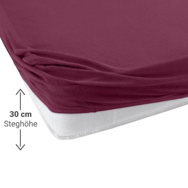 Einzelbett Qualitäts-Jersey Fixleintuch - 100% Baumwolle, bordeaux, 90x200 cm - Öko-Tex Standard 100, elastisch, bügelfrei, maschinenwaschbar - Hautsympathisch & atmungsaktiv