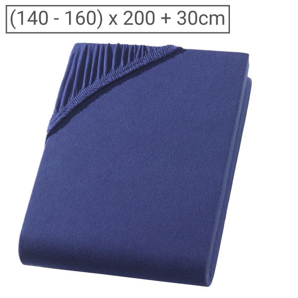 Doppelbett Qualitäts-Jersey Fixleintuch – 100% Baumwolle Öko-Tex Standard 100 – Für Matratzen 140-160x200cm, marineblau – Atmungsaktiv, bügelfrei