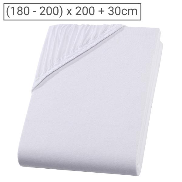 Übergrösse Jersey Fixleintuch – 100% Baumwolle Öko-Tex Standard 100 – 200x200 cm Doppelmatratzen – Weiss bügelfrei atmungsaktiv waschbar 60°