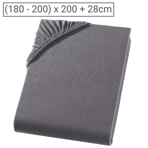 Qualitäts-Jersey Fixleintuch Übergrösse - 100% Baumwolle, anthrazit, 200 x 200 cm - Öko-Tex Standard 100, atmungsaktiv, bügelfrei, 125g/m²