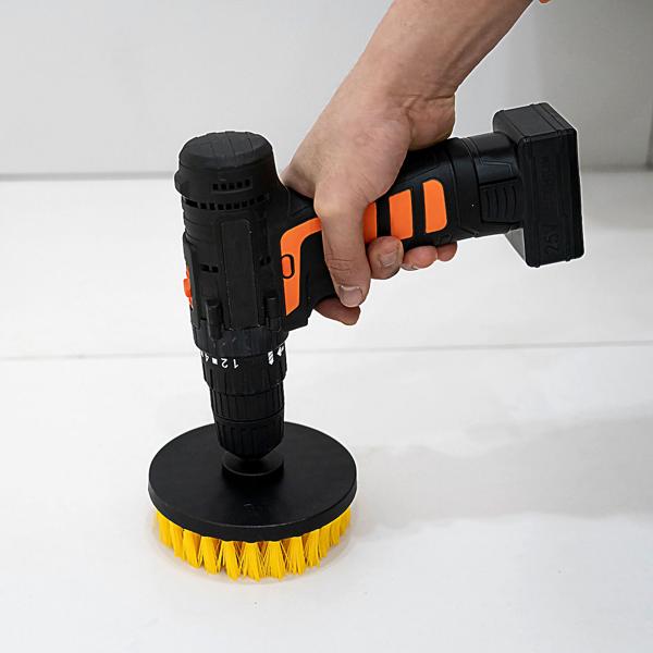 8er Reinigungsbürsten-Spar-Set für Akkuschrauber & Bohrmaschine, gelb/schwarz, Drill Brush Reinigungskit ideal für Küche, Bad, Felgen, Auto