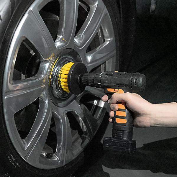 8er Reinigungsbürsten-Spar-Set für Akkuschrauber & Bohrmaschine, gelb/schwarz, Drill Brush Reinigungskit ideal für Küche, Bad, Felgen, Auto