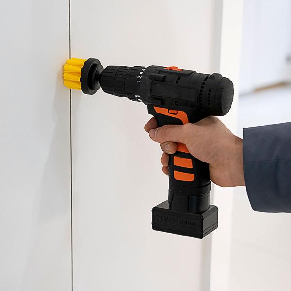 8er Reinigungsbürsten-Spar-Set für Akkuschrauber & Bohrmaschine, gelb/schwarz, Drill Brush Reinigungskit ideal für Küche, Bad, Felgen, Auto