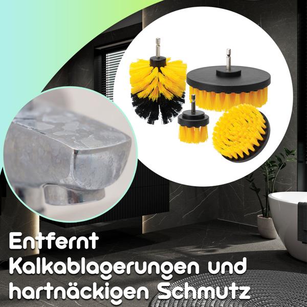 4er Reinigungsbürsten-Set für Akkuschrauber & Bohrmaschine, gelb/schwarz, Drill Brush Reinigungskit ideal für Küche, Bad, Felgen, Auto