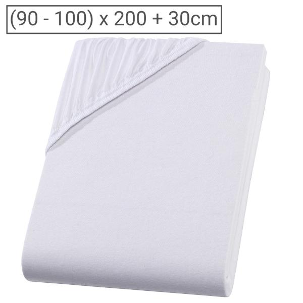 Einzelbett Premium Qualitäts-Jersey Fixleintuch - 100% Baumwolle - Öko-Tex Standard 100, weiss, 90x200cm - bügelfrei, waschbar - ca. 160 g/m2