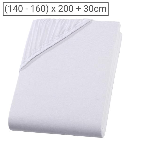 Doppelbett Fixleintuch Premium Qualitäts-Jersey - 100% Heavy Jersey Baumwolle - weiss, 160 x 200 cm - Öko-Tex Standard 100 - bügelfrei, maschinenwaschbar