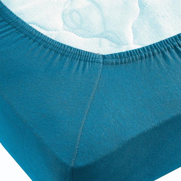 Doppelbett Premium Jersey Fixleintuch - 100% Baumwolle Heavy Jersey (160g/m²) - Atmungsaktiv, bügelfrei, Öko-Tex 100, petrol 140-160x200cm + 30cm Steg