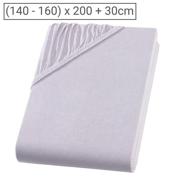 Premium Jersey Fixleintuch Doppelbett - 100% Baumwolle Öko-Tex 100 - Silber, 140-160x200 cm + 30 cm Steg, atmungsaktiv, bügelfrei