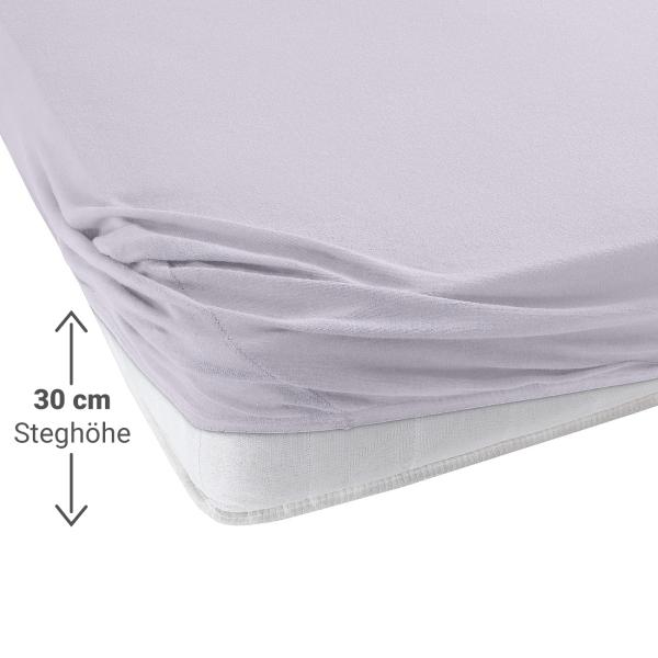 Premium Jersey Fixleintuch Doppelbett - 100% Baumwolle Öko-Tex 100 - Silber, 140-160x200 cm + 30 cm Steg, atmungsaktiv, bügelfrei