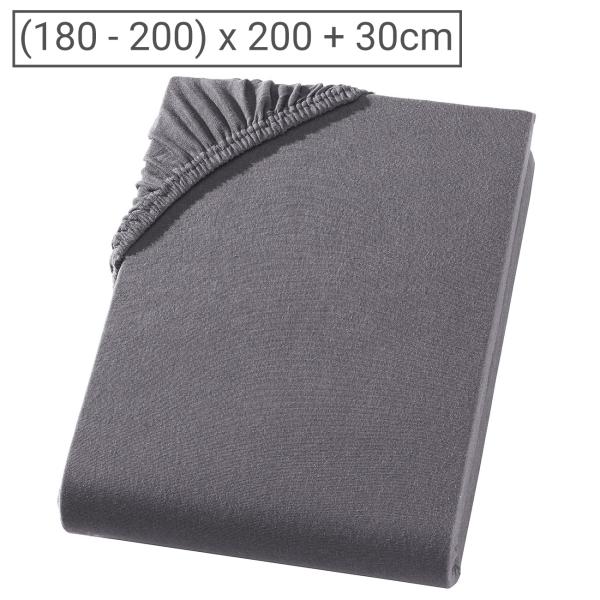 Übergrösse Premium Jersey Fixleintuch - 100% Baumwolle, anthrazit, 200 x 200 cm - Öko-Tex, atmungsaktiv, Rundum-Gummizug, bügelfrei, 60° maschinenwaschbar