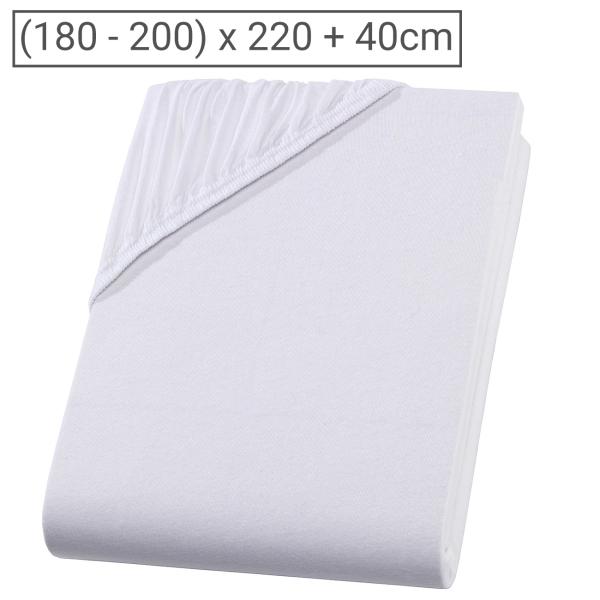 Wasserbett Premium Qualitäts-Jersey Fixleintuch - 100% Baumwolle, weiss, 200x220cm - Öko-Tex Standard 100, bügelfrei, langlebig, 40cm Steg