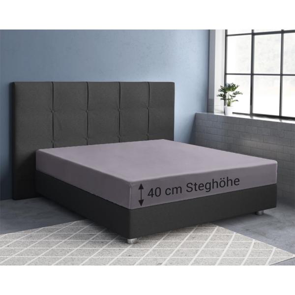 Wasserbett Premium Qualitäts-Jersey Fixleintuch - 100% Baumwolle, anthrazit, 160x220cm - Öko-Tex 100, bügelfrei, maschinenwaschbar 60°, hoher 40cm Steg