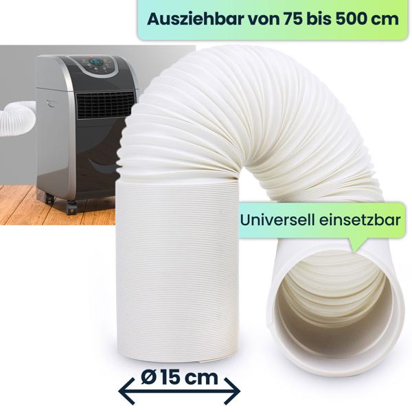 Robuster hochwertiger Abluftschlauch, 5m, weiss - Universal für Monoblock Klimaanlagen - Flexibel, langlebig, einfache Installation, zuverlässige Abluftlösung