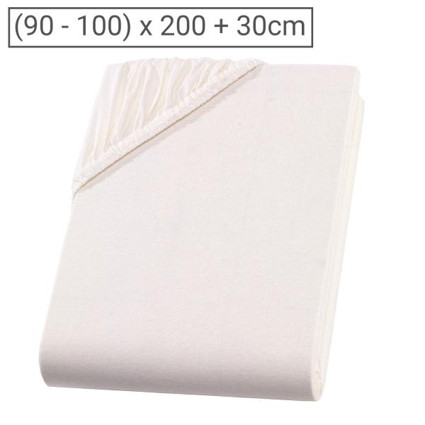 Einzelbett Qualitäts-Jersey Fixleintuch - 100% Baumwolle, Natur, 90-100x200cm - Öko-Tex Standard 100, atmungsaktiv, bügelfrei, 60° waschbar