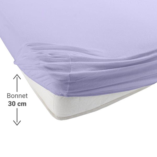 Einzelbett Qualitäts-Jersey Fixleintuch - 100% Baumwolle Öko-Tex Standard 100 - flieder, 90-100 x 200 cm + 30 cm Steg - Bügelfrei, maschinenwaschbar 60°