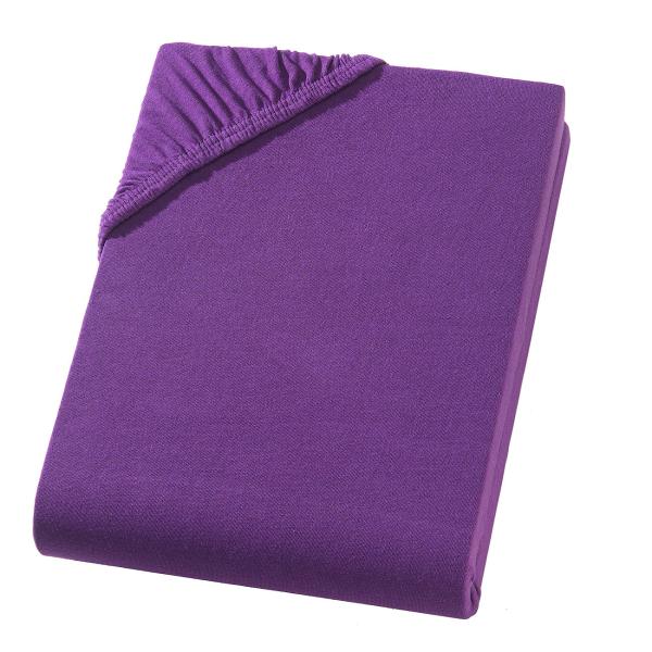 Einzelbett Qualitäts-Jersey Fixleintuch - 100% Baumwolle Öko-Tex Standard 100 - Hautsympathisch, atmungsaktiv, bügelfrei - Aubergine 90x200cm