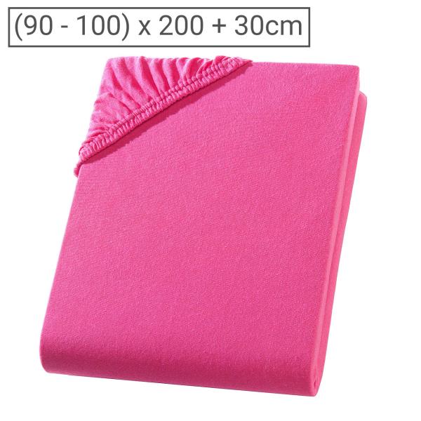 Einzelbett Qualitäts-Jersey Fixleintuch - 100% Baumwolle Öko-Tex Standard 100 - Magenta - 90x200 cm - Elastisch-formstabil-bügelfrei-60° waschbar