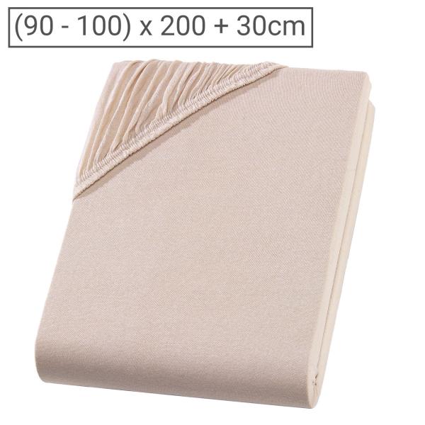 Einzelbett Qualitäts-Jersey Fixleintuch - 100% Baumwolle Öko-Tex Standard 100 - Beige, 90-100 x 200 cm - Elastisch, atmungsaktiv & bügelfrei