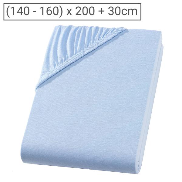 Doppelbett Qualitäts-Jersey Fixleintuch - 100% Baumwolle, hellblau, 160 x 200 cm - Hautsympathisch, bügelfrei, Öko-Tex Standard 100, 60° waschbar