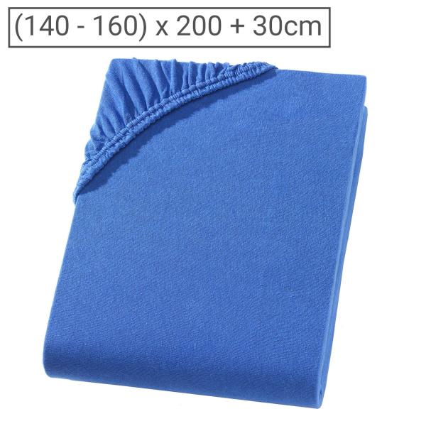 Doppelbett Qualitäts-Jersey Fixleintuch – 100% Baumwolle Öko-Tex Standard 100 – Atmungsaktiv Bügelfrei 160 x 200 cm – Royal Blau mit Rundum-Gummizug