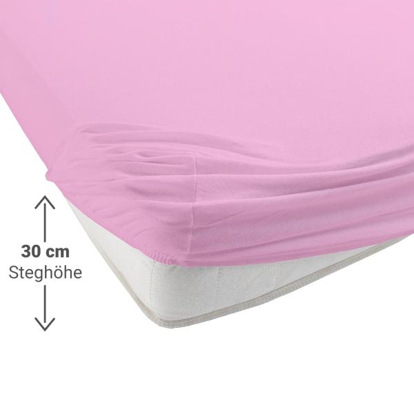 Doppelbett Qualitäts-Jersey Fixleintuch - 100% Baumwolle Öko-Tex - Rosa 160x200 cm - Bügelfrei, atmungsaktiv, 30 cm Steghöhe