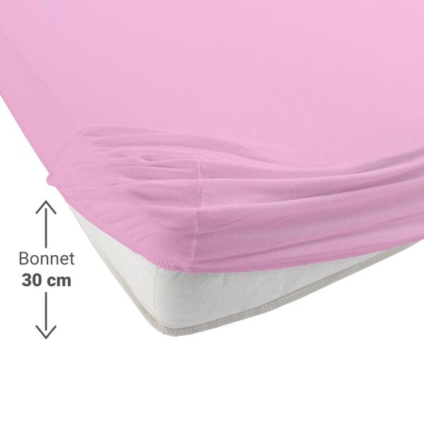 Doppelbett Qualitäts-Jersey Fixleintuch - 100% Baumwolle Öko-Tex - Rosa 160x200 cm - Bügelfrei, atmungsaktiv, 30 cm Steghöhe