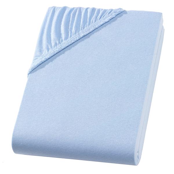 Qualitäts-Jersey Fixleintuch – 100% Baumwolle hellblau 200x200 cm – Hautsympathisch, atmungsaktiv, Öko-Tex Standard 100 zertifiziert, mit Rundum-Gummizug