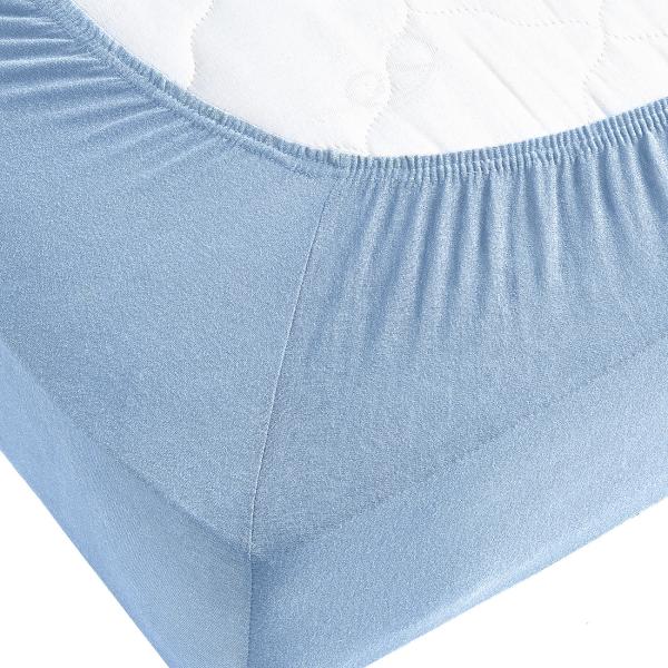 Qualitäts-Jersey Fixleintuch – 100% Baumwolle hellblau 200x200 cm – Hautsympathisch, atmungsaktiv, Öko-Tex Standard 100 zertifiziert, mit Rundum-Gummizug