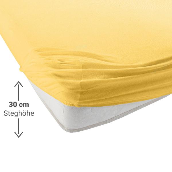 Übergrösse Jersey Fixleintuch - Maisgelb, 100% Baumwolle (mind. 125 g/m2) - 200x200 cm - Öko-Tex 100 - Optimal für Doppelmatratzen - Hautsympathisch & bügelfrei