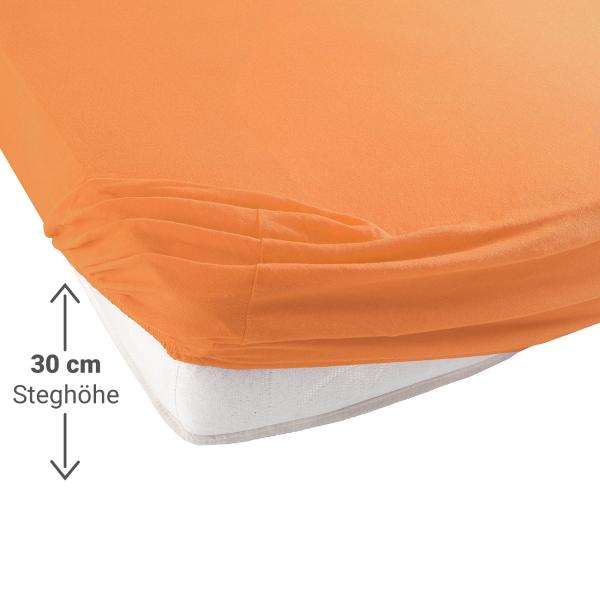 Übergrösse Qualitäts-Jersey Fixleintuch – 100% Baumwolle, orange, 200x200 cm – Öko-Tex 100 – bügelfrei, maschinenwaschbar 60°C – Spannbetttuch für Doppelbetten