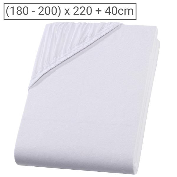 Qualitäts-Jersey Fixleintuch – Übergrösse/Überlänge 200x220cm für Doppelmatratzen – 100% Baumwolle, weiss – Öko-Tex Standard 100 – bis 60° waschbar