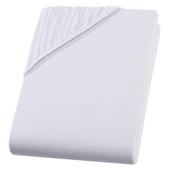 Qualitäts-Jersey Fixleintuch – Übergrösse/Überlänge 200x220cm für Doppelmatratzen – 100% Baumwolle, weiss – Öko-Tex Standard 100 – bis 60° waschbar