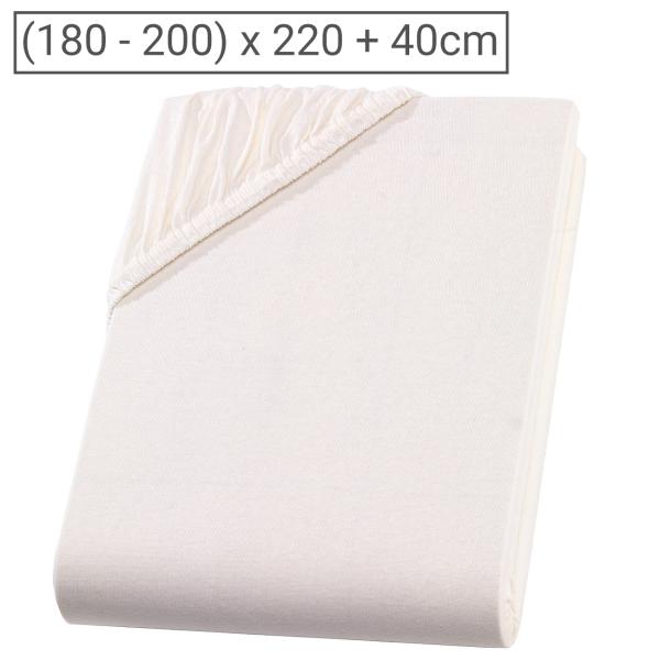 Qualitäts-Jersey Fixleintuch Übergrösse/Überlänge - 100% Baumwolle Natur - Öko-Tex 100 - 200x220 cm - bis 40 cm Steg - Bügelfrei - Atmungsaktiv - 60° Waschbar
