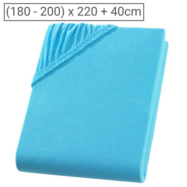 Qualitäts-Jersey Fixleintuch Übergrösse/Überlänge - 100% Baumwolle, türkis - 200x220 cm, Öko-Tex, 125 g/m², 40 cm Steg, bügelfrei, waschbar 60°