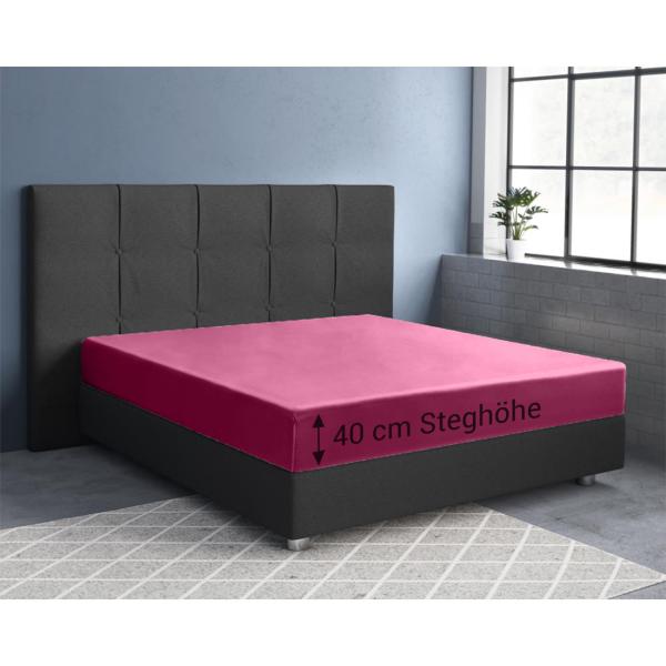 Qualitäts-Jersey Fixleintuch Übergrösse/Überlänge - 100% Baumwolle bordeaux - 180-200 x 220 cm, 40 cm Steg - Öko-Tex Standard 100 - bügelfrei