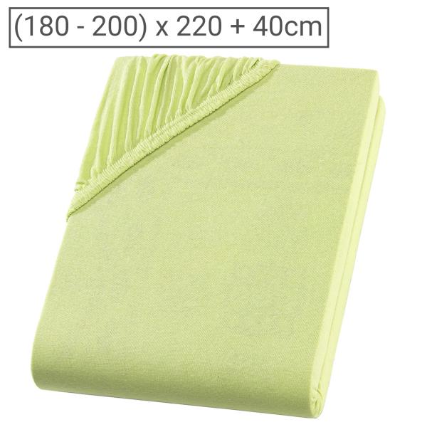 Übergrösse Jersey Fixleintuch - 100% Baumwolle, apfelgrün - 200x220 cm, 40 cm Steghöhe, Öko-Tex 100, bügelfrei, waschbar bei 60°C